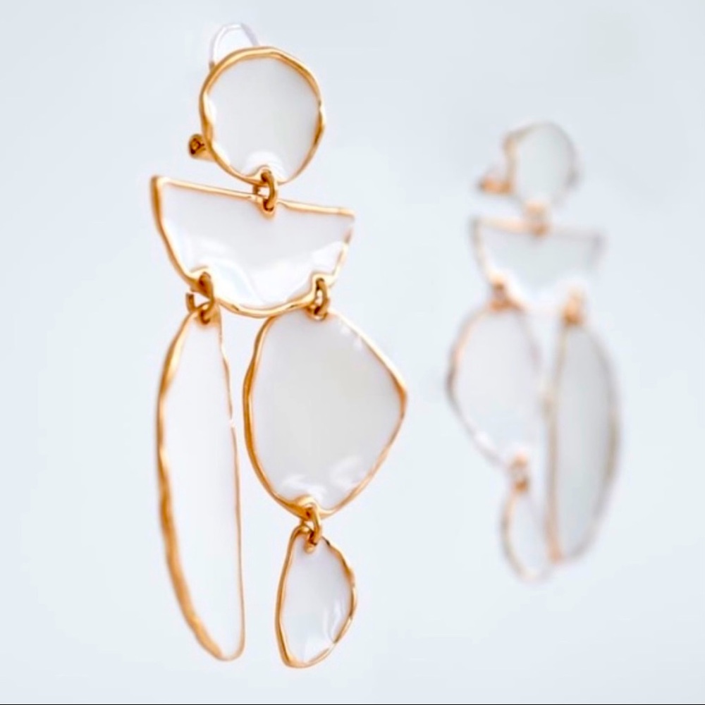🍋2/$30 New Zara White Enamel Geometric Drop Earrings - Picture 3 of 4